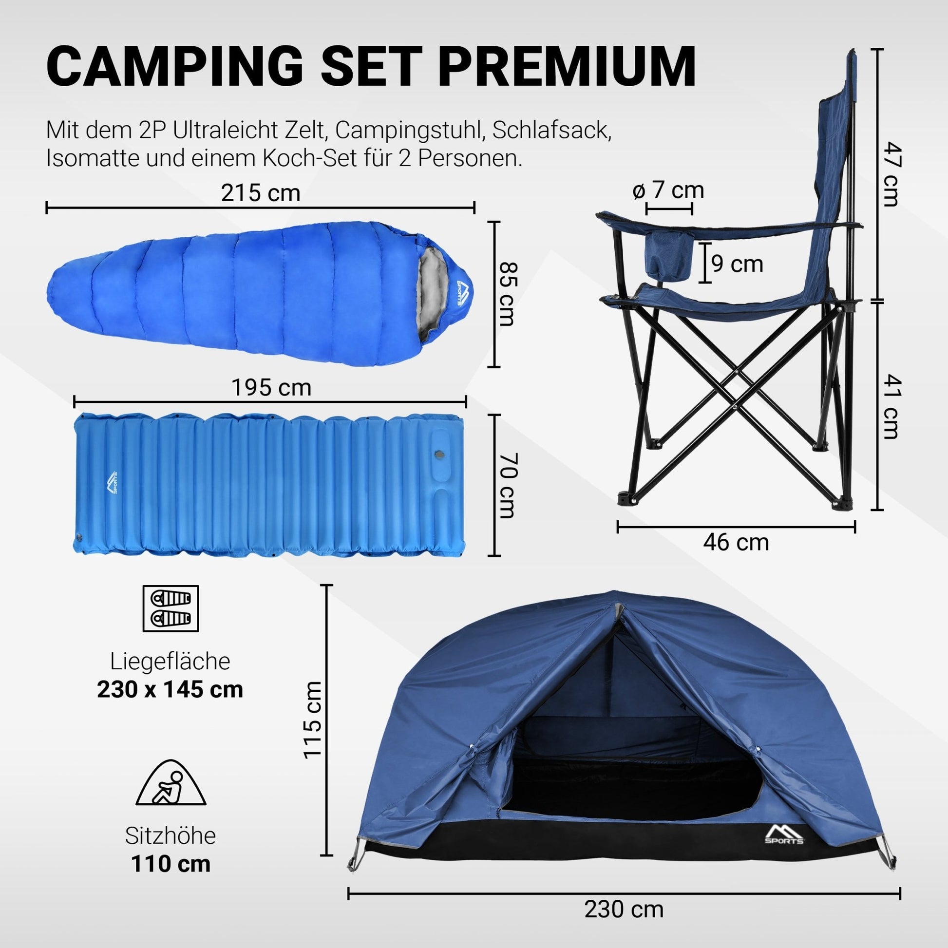 camping erstausstattung zelt Camping-Set Blau Premium