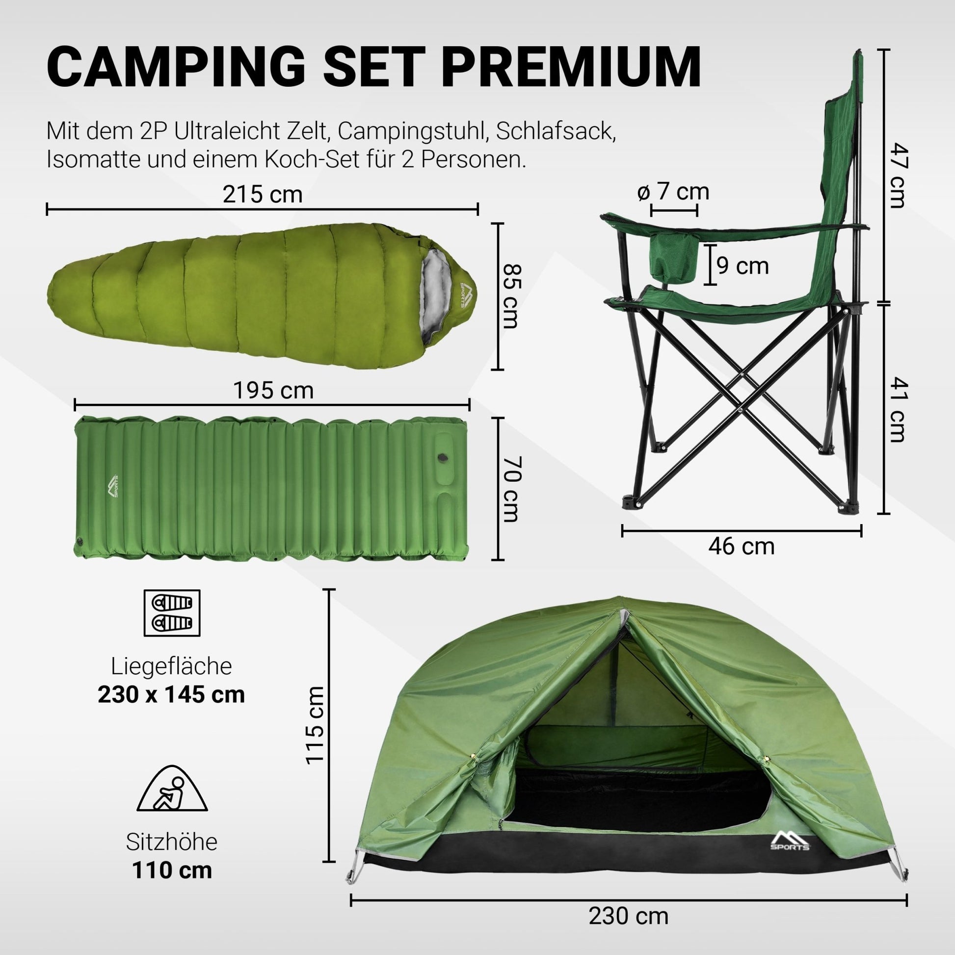 msports zelt Camping-Set Grün Premium